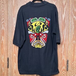 RARE Coogi Abstract Mens Black‎ Embroidered Polo Shirt 4XL Short Sleeve Cotton